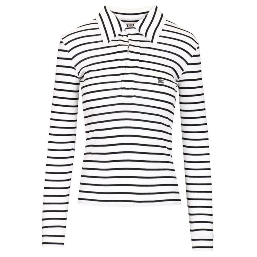 Celine Women Striped Silk Jersey Polo Shirt